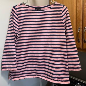 J. Crew French Stripe 3/4 Sleeve Tee Pink Navy Like New